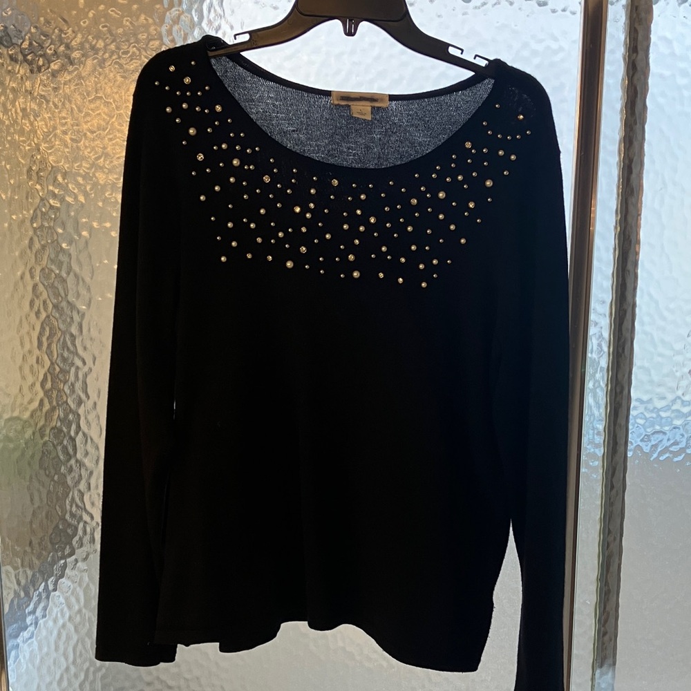 Liz Claiborne Black Studded Long Sleeve Sweater